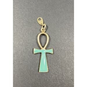 Vintage 1970’s Gold Plated .925 Sterling Silver Ankh Pendant Cross Italy Enamel